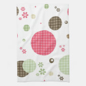 Girly Pink Gingham Pattern Circles Cute Daisies Theedoek (Verticaal)