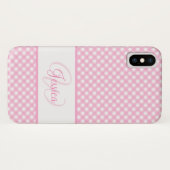 Girly Pink Gingham Pattern Name and Initiaal Case-Mate iPhone Case (Achterkant (horizontaal))