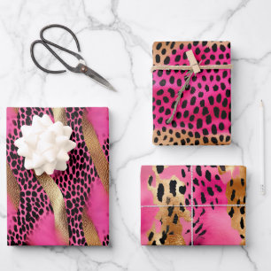 Girly Pink Glam Gold Leopard Animal Print Inpakpapier Vel