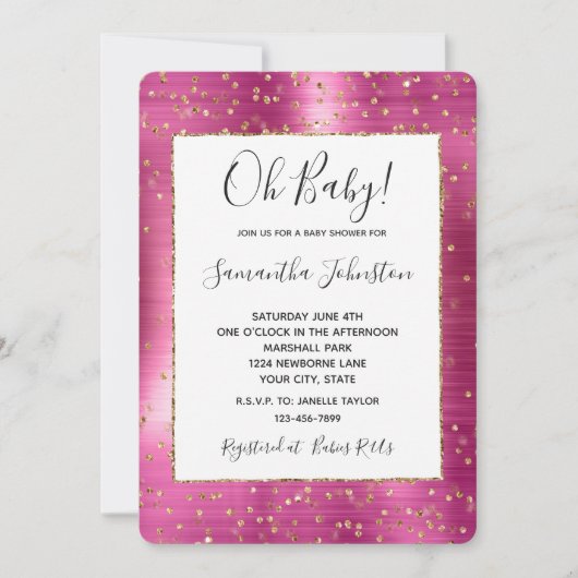 Girly Pink Glam Gold Sparkle Confetti Baby shower Kaart (Voorkant)