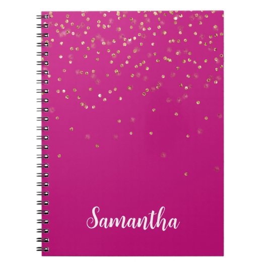 Girly Pink Glam Gold Sparkle Confetti gepersonalis Notitieboek (Voorkant)