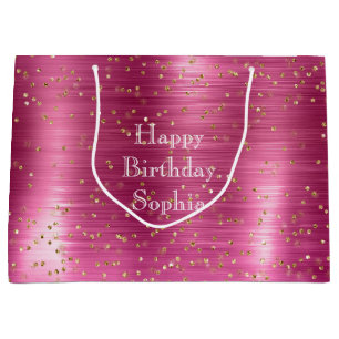 Girly Pink Glam Gold Sparkle Confetti Verjaardag Groot Cadeauzakje