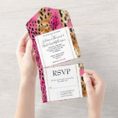Girly Pink Glam Leopard Print All In One Uitnodiging (Afscheurbaar)
