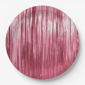 Girly Pink Glam Tinsel Stripes Papieren Bordje (Voorkant)
