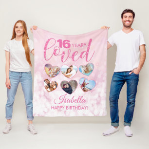 Girly Pink Glitter 16th Birthday Foto Collage Fleece Deken