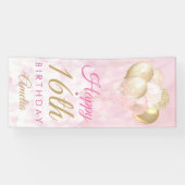 Girly Pink Glitter Balloons 16th Birthday Spandoek (Horizontaal)