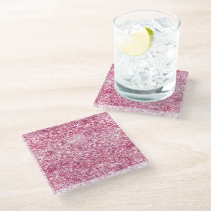 Girly Pink Glitter Confetti Glazen Onderzetter