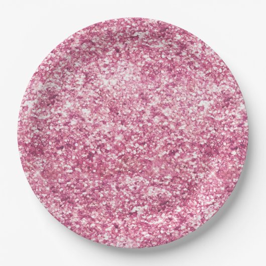 Girly Pink Glitter Confetti Papieren Bordje (Voorkant)