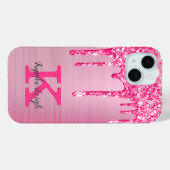 Girly Pink Glitter Drift Chic Glam Monogram Name Case-Mate iPhone Case (Achterkant (horizontaal))