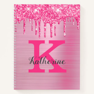 Girly Pink Glitter Drift Chic Glam Monogram Name Notitieboek