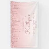 Girly Pink Glitter Drip 16th Birthday Party Spandoek (Verticaal)