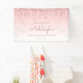 Girly Pink Glitter Drip 18th Birthday Party Spandoek (Insitu)