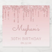 Girly Pink Glitter Drip 30th Birthday Party Sparkling Wijnetiket (Enkel label)