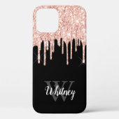 Girly Pink Glitter Drip Gray Monogram Case-Mate iPhone Case (Achterkant)