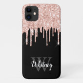 Girly Pink Glitter Drip Gray Monogram Case-Mate iPhone Case (Achterkant)