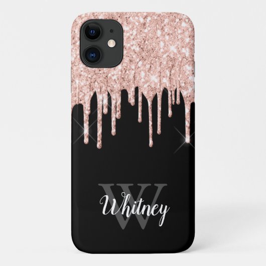 Girly Pink Glitter Drip Gray Monogram Case-Mate iPhone Case (Achterkant)