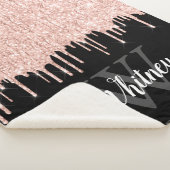 Girly Pink Glitter Drip Gray Monogram Sherpa Deken (3/4)