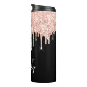 Girly Pink Glitter Drip Gray Monogram Thermosbeker (Geroteerd rechts)