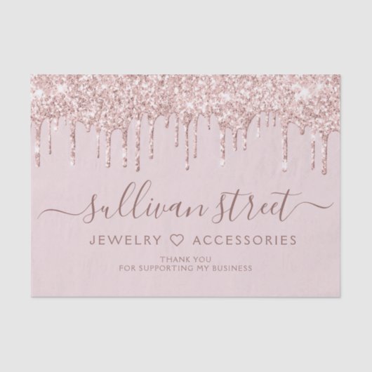 Girly Pink Glitter Drip Small Business Tissuepapier (Voorkant)