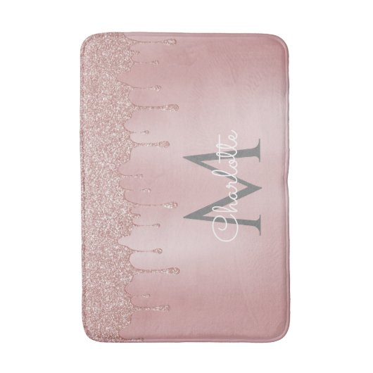 Girly Pink Glitter Drips Monogram Chic Script Badmat (Voorkant Verticaal)