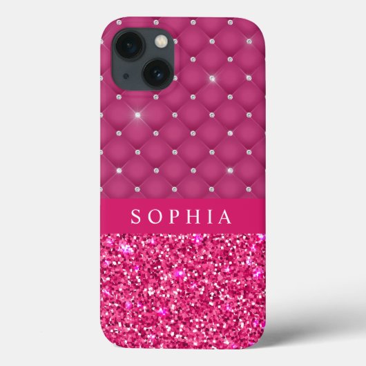 Girly Pink Glitter en Diamonds Personalized Hoesje (Achterkant)