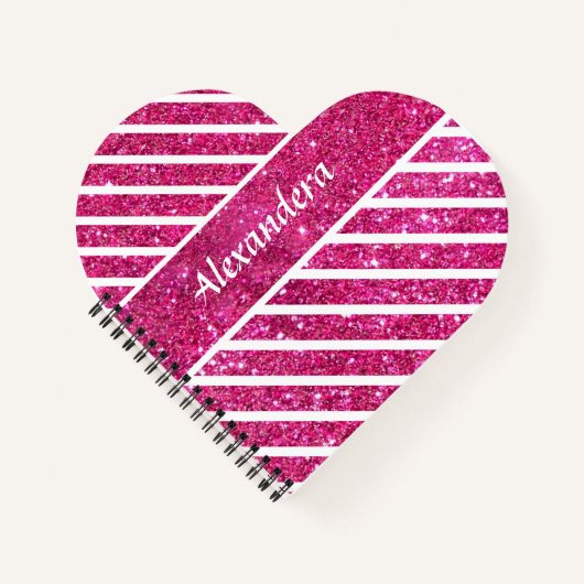 Girly Pink Glitter en White Script Modern glam Notitieboek (Voorkant)