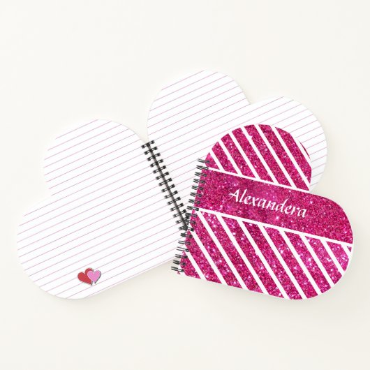 Girly Pink Glitter en White Script Modern glam Notitieboek (Binnen)