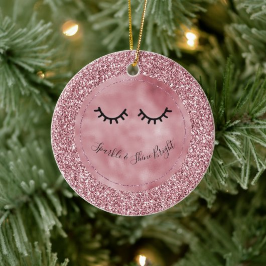 Girly Pink Glitter Eyelashes Keramisch Ornament (Boom)
