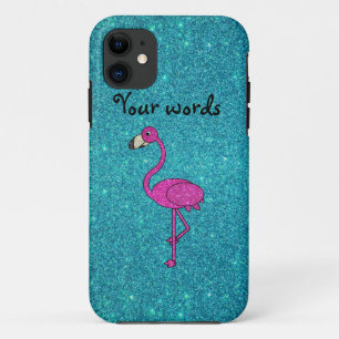 Girly Pink glitter flamingo turquoise glitter iPhone 11 Hoesje