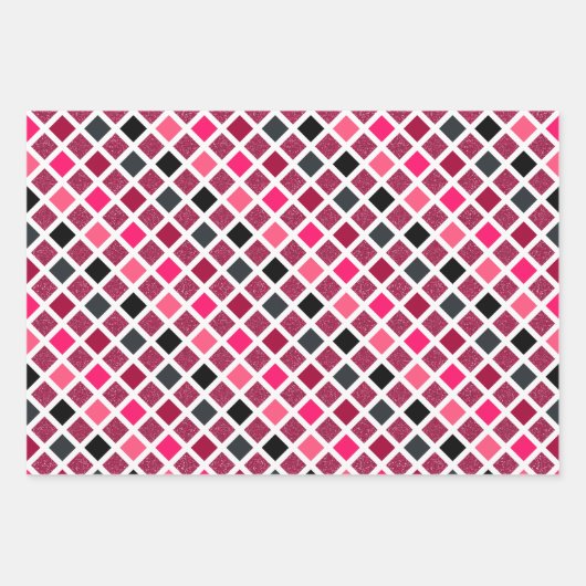 Girly Pink Glitter Geometric Pattern Inpakpapier Vel (Voorkant)