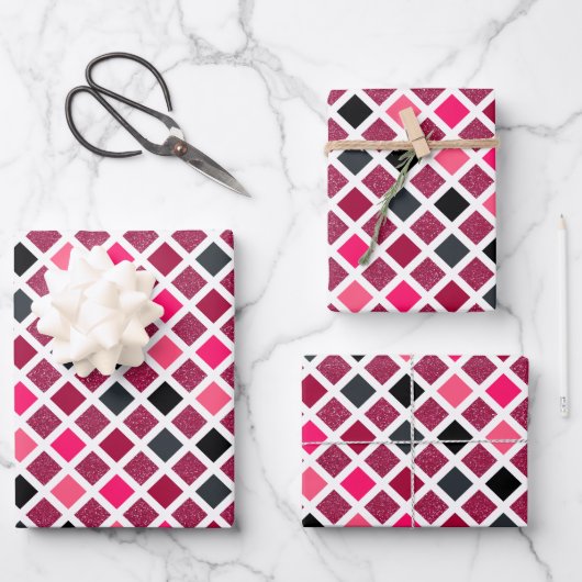 Girly Pink Glitter Geometric Pattern Inpakpapier Vel (Voorkant)