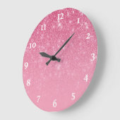 Girly Pink Glitter Glam Chic Sparkly Ombre Grote Klok (Hoek)