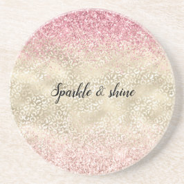 Girly Pink Glitter Glam Gold Glitz Luipaard Print Zandsteen Onderzetter