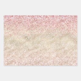 Girly Pink Glitter Glam Gold Leopard Print Ombre Inpakpapier Vel