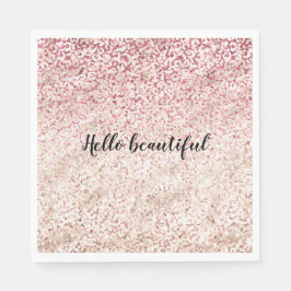 Girly Pink Glitter Glam Gold Leopard Print Ombre Servet
