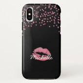 Girly Pink Glitter Lips Monogram Naam Case-Mate iPhone Case (Achterkant)