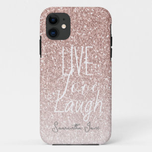 Girly Pink Glitter Live Liefde Lach Motivatie iPhone 11 Hoesje