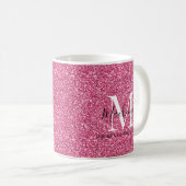 Girly Pink Glitter Monogram Naam Koffiemok (Voorkant rechts)