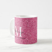 Girly Pink Glitter Monogram Naam Koffiemok (Voorkant links)