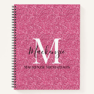 Girly Pink Glitter Monogram Name Notitieboek