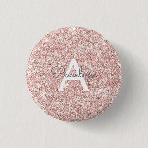 Girly Pink Glitter Monogram Ronde Button 3,2 Cm