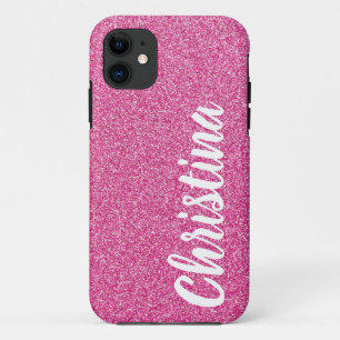 Girly Pink Glitter Name Persoonlijk iPhone 11 Hoesje