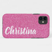 Girly Pink Glitter Name Persoonlijk Case-Mate iPhone Case (Achterkant (horizontaal))