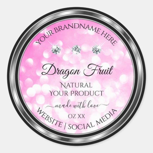 Girly Pink Glitter Product Labels Diamonds Silver (Voorkant)