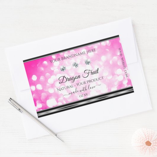 Girly Pink Glitter Product Labels Diamonds Silver (Envelop)