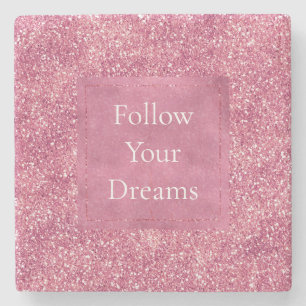 Girly Pink Glitter Sparkle Glitz Stenen Onderzetter