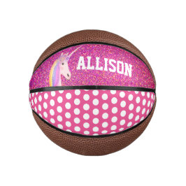 Girly Pink Glitter Sparkle Unicorn - Gepersonalise Basketbal