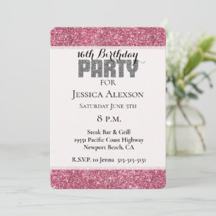 Girly Pink Glitter Sparkle Verjaardag Kaart