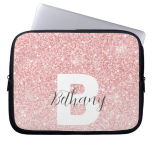 Girly Pink Glitter Sparkles Monogram Script Naam Laptop Sleeve