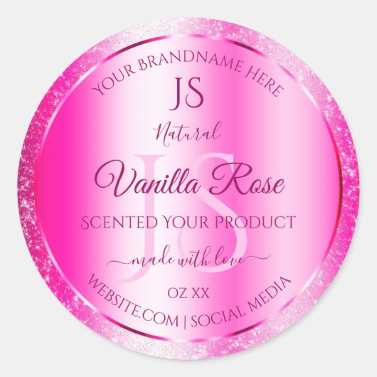 Girly Pink Glitter Stars Product Labels Monogram (Voorkant)
